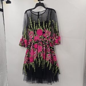 Eva Franco Floral Embroidered Black Dress